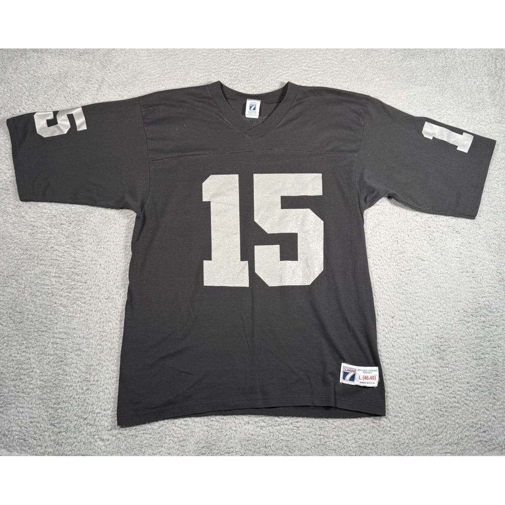 Vintage Logo 7 NFL Oakland Raiders Jeff Hostetler #15 Football T Shirt Men Large